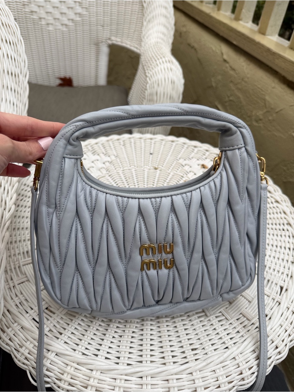 Miu Miu Padded Matelassé Shoulder Bag in Light Gray with Gold Hardware - Picture 2 of 4